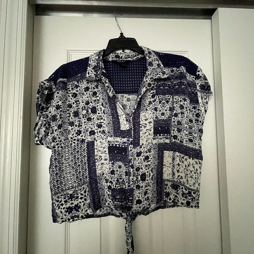 Navy and White Patterned Crop Top